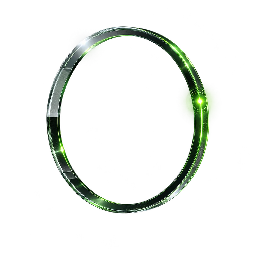 A glass ring with one green point of light